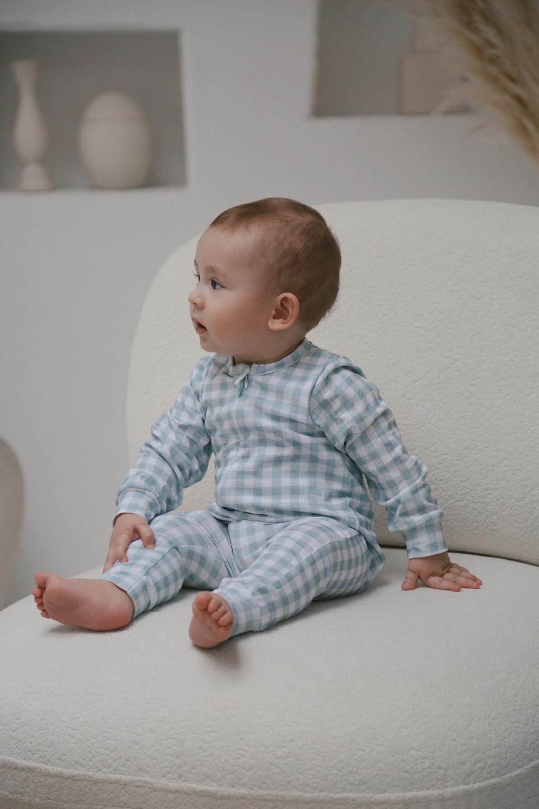 Plaid mint romper