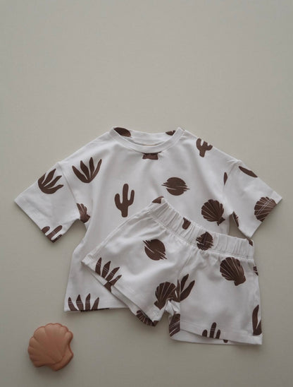 Cactus-Seashell unisex patterned short set